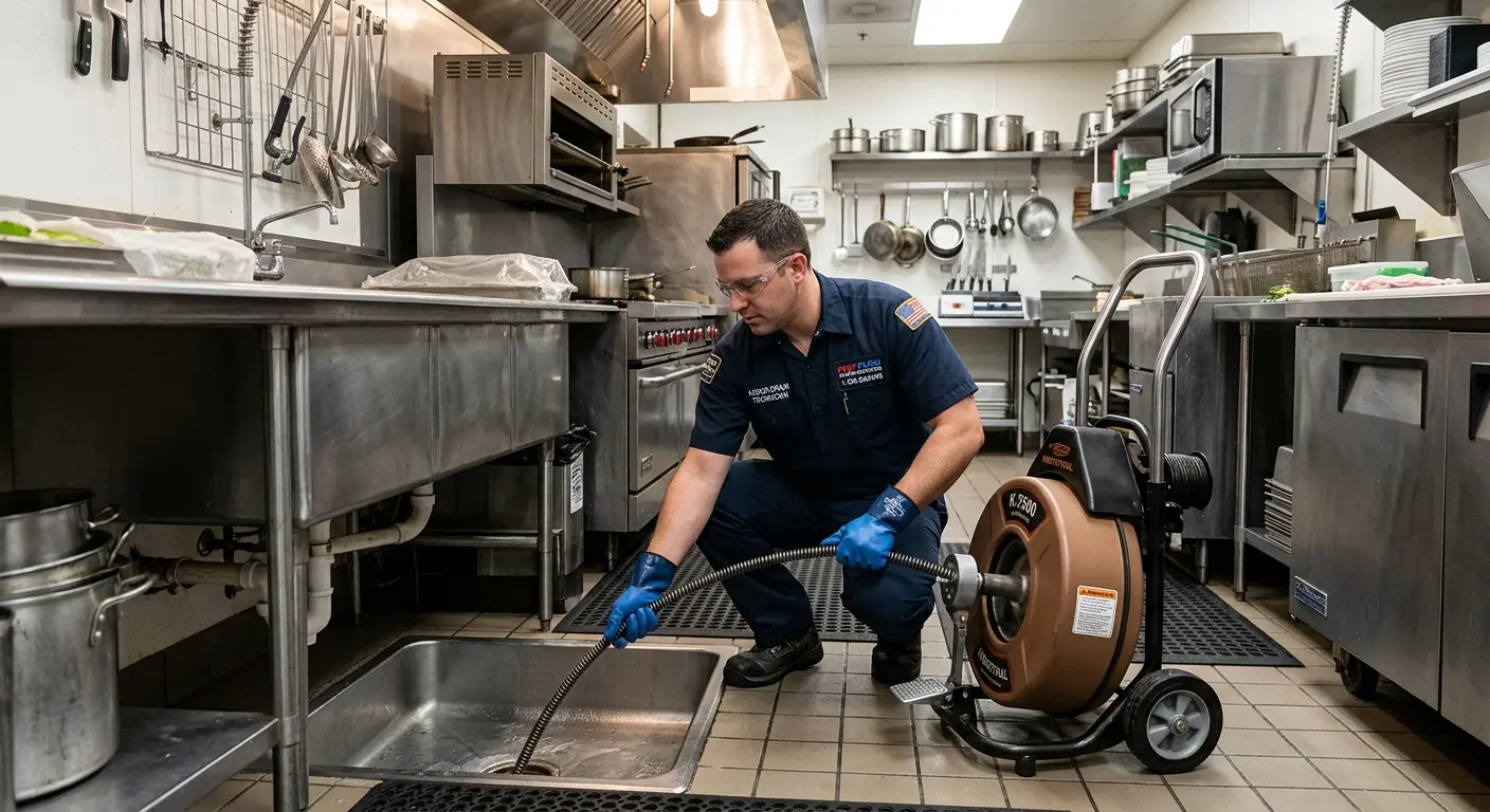Commercial drain cleaning service in a restaurant kitchen in Spring Lake